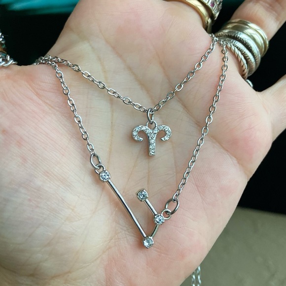♈️ ARIES zodiac sign & constellation stainless steel cz double layer necklace - Picture 3 of 14